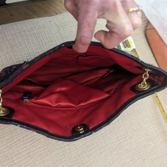 COACH Poppy Tartan C Signature Navy/Pink Plaid Shoulder Bag/Tote - Picture 4 of 6